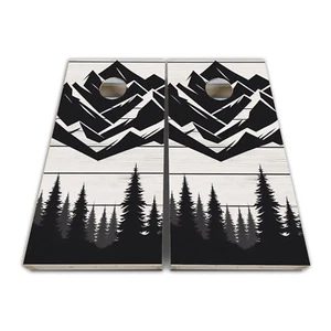 Wood Forest and Mountains Cornhole Board Wrap Laminiert 3M Vinyl Wrap Set - Bild 1 von 2