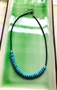 Men's Surfer Turquoise & Rubber Choker 925 Silver Adjustable - Imagen 1 de 5