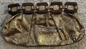 ANYA HINDMARCH gold brown leather wooden clutch bag purse - Picture 1 of 6