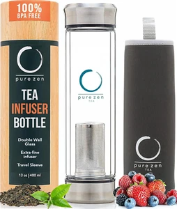 Tumbler with Infuser - Double Wall Glass Travel Mug with Stainless Steel Filter - Picture 1 of 12