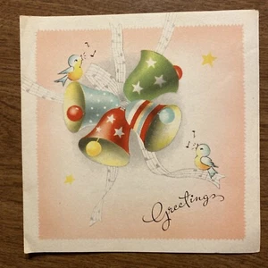 Tarjeta de felicitación navideña vintage de los años 40 Jingle Bells pájaros cantando música P1E - Imagen 1 de 12