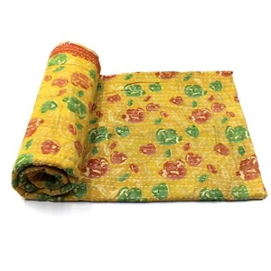 Vintage Quilt Indian Organic Cotton Bedspread Upcycled Bedding Blanket - Picture 1 of 6