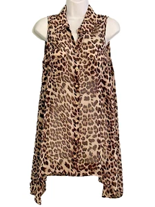 BCBG Max Azria Leopard Animal Print Tunic Top Sleeveless Semi Sheer Womens S - Picture 1 of 5