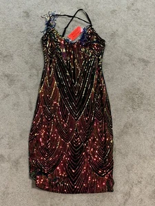 Red Dot Boutique Sequin Dress Womens Medium Black Pink Club Wear Disco Cocktail - Picture 1 of 15