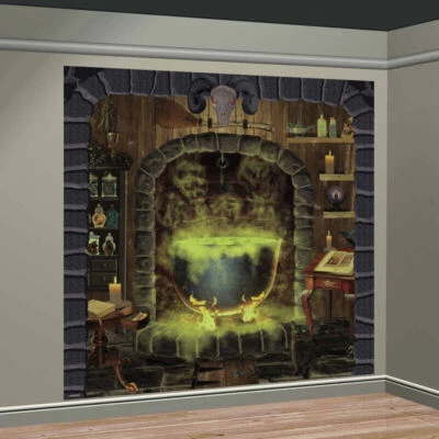 HALLOWEEN WITCH'S KITCHEN SCENE SETTER PARTY WALL DECORATION CAULDRON POTIONS - Image 1 of 3