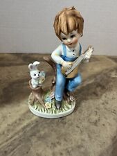 Vintage Napco Napcoware Little Boy Playing Guitar with Rabbit