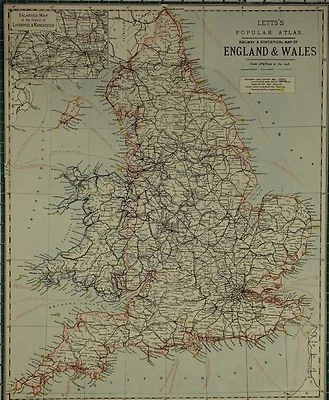 MAPA DE CARTAS 1883 ~ INGLATERRA Y GALES INSERCIÓN Liverpool manchester ~ faros Foto 1 de 4