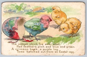 Oddest Easter Egg Colorful Chick Poem, Antique Embossed Alcan Moss Postcard - Picture 1 of 2