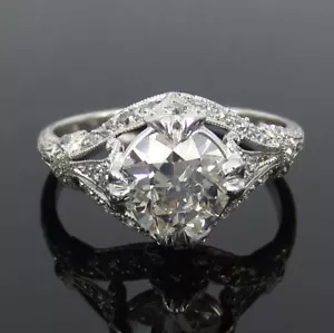 Vintage 1.36ct European Cut Diamond Platinum Decorated Engagement Ring Size 7.5 - Picture 1 of 12