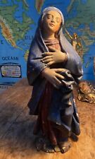 Original antique French 18th-century carved wood statue of Mary polychrome 45cm