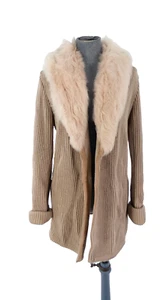 Joseph Coat Suede Knit Big Faux Fur Collar Cardigan Overcoat Vintage size M - Picture 1 of 14