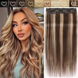 Real Remy Human Hair Thick One Piece Clip In Hair Extensions 3/4 Full Head Weft - Imagen 1 de 46