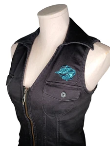 Harley Davidson Damen XS schwarz Denim Weste Stretch Full Zip Korsett Schnürung hinten - Bild 1 von 11