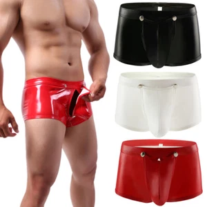 Herren Wetlook Latex Leder Boxershorts vorne offen Höschen Unterhose Ausbuchtung Beutel - Bild 1 von 20