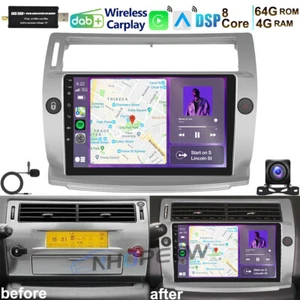 Autoradio 8 core 4+64 GB Android 15 GPS NAVI Carplay DAB+ per Citroen C4 2004-2009 - Foto 1 di 19