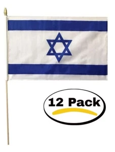12 Pack Israel Israeli Flag 12x18 Inch Hand Flag On Stick - Picture 1 of 2