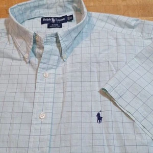 Ralph Lauren Light Green Blue Plaid Blake Shortsleeve Shirt XL 100% Cotton - Picture 1 of 8