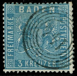 1860 Baden SG14 3k Prussian Blue Fine Numeral Cancel Very Fine Used Cat. £130.00 - Picture 1 of 1