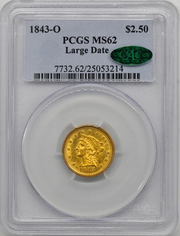 1843-O LIBERTY HEAD $2.5 PCGS MS 62 Cover