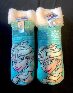 2 Disney Girl's Frozen Elsa Light Green Slipper Socks Fits Girl Shoe Size 3-7 NE - Picture 1 of 3