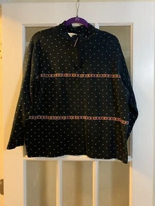 Bechamel navy embroidered unique aztec 3/4 zip pullover cotton jacket sz L - Picture 1 of 6