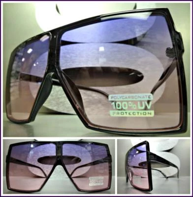 GAFAS DE SOL ESTILO ESCUDO RETRO DE GRAN TAMAÑO XL cuadradas marco negro lente púrpura y rosa Foto 1 de 4