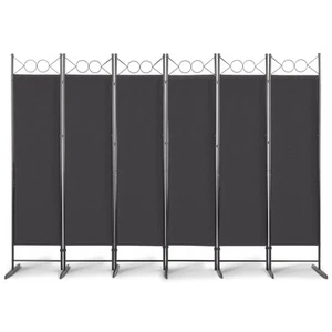 6-Panel Freestanding Folding Room Divider 6ft Privacy Screen Black - Picture 1 of 10