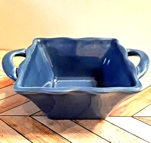 Kleine quadratische blaue Schale zwei Griffe geriffelt Snack Dip Süßigkeiten Schmuckstück - Bild 1 von 8