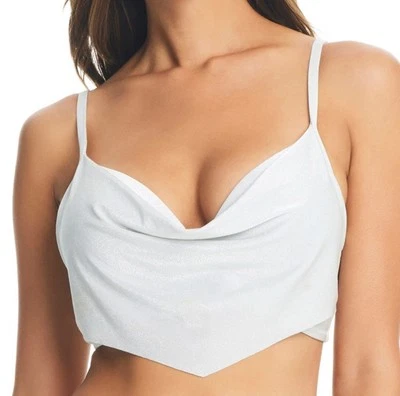 Top de bikini Bar III para mujer con cuello de capucha brillante, marfil brillante, XL $48 Foto 1 de 4