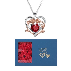 Red Rose with Heart Necklace and Flower Gift Box,Ideal Valentine's Gifts for ... - Picture 1 of 5