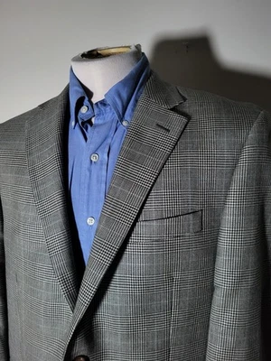 42S Ralph Lauren Blue Black Ivory Glen Check Silk Wool Blazer Sport Coat Jacket  - Image 1 of 4