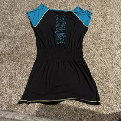 Speedo Zumba Bathing Suit Cover Up Or Wear Over Sports Bra/shorts Black/teal Med - Image 1 of 4