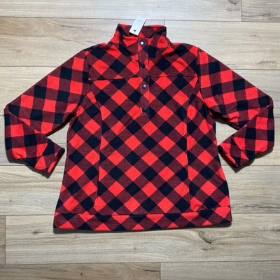 Crown и плющ женщин Athleisure клетку флис пуловер куртка размер 1 X черный красный - Изображение 1 из 4