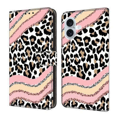 Leopard print Card Wallet Case For Various Phone Bag Moon Flip Stand Cover Women - Image 1 of 4