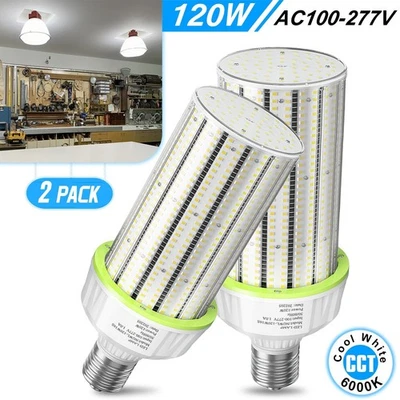2Pack 120W LED Corn Cob Light 6000K For Workshop Factory High Bay Lamp Bulb 120V - Image 1 of 4