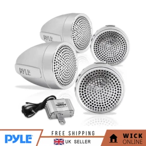 Pyle Motorcycle ATV Snowmobile Weatherproof Amplifier Speakers MP3 - Set of Four - Picture 1 of 9