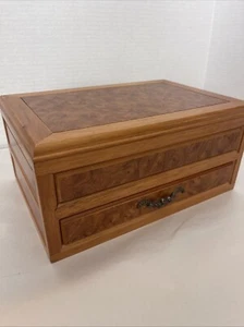 Mele Wurzelholz Schmuckkästchen Ahorn Borte Samt gefüttert Auszug Schublade Tablett 10x7x5 - Bild 1 von 11