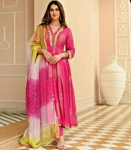 Women Pink Anarkali Partywear Kurti Kurta Flared Gown Readymade Weeding Dresses - Picture 1 of 8
