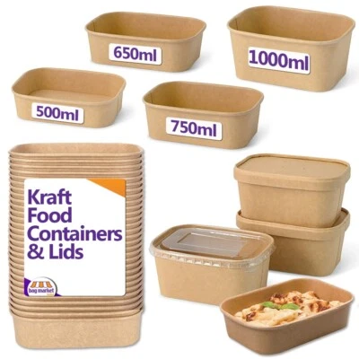 Kraft Food Containers with Lids, Rectangular Takeaway Paper Box Street Deli Meal - Image 1 of 4