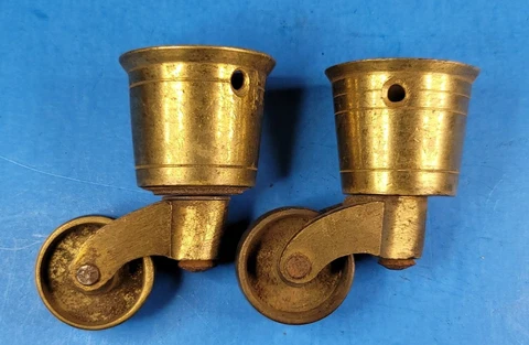 Vintage Brass Round Cup Castors Swivel Furniture Wheels Pair Cover