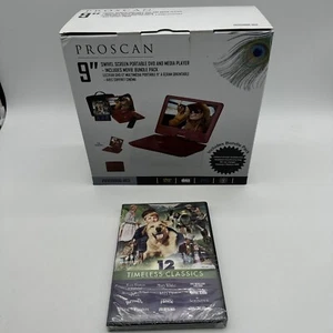 PROSCAN PORTABLE DVD PLAYER 9806 9” SWIVEL SCREEN RED With Bundle DVD - Picture 1 of 5