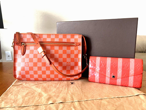 LOUIS VUITTON（LV） AUTENTICA BORSA A TRACOLLA LOUIS VUITTON DAMIER MODULO COLORE ARANCIONE 2 VIE CON PORTAFOGLIO SET