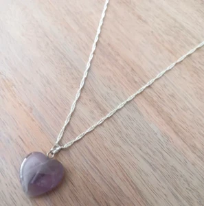 Amethyst Necklace Sterling Silver Water Wave 18" Necklace & Amethyst Heart - Picture 1 of 5