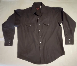 Camicia Uomo Plains Western Wear Nera Manica Lunga Taglia Large Perla Snaps - Foto 1 di 4