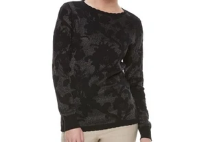 31-1079    NWT WOMEN'S ELLE SWEATER Sparkling Floral Jacquard Black Sz S - Picture 1 of 5