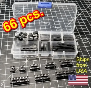 66 Pcs DIP IC Sockets Adaptor Solder Type Socket Kit 6 8 14 16 18 20 24 28 Pins - Picture 1 of 3