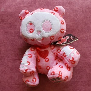 2009 7” Skelanimals Chunkee Pink Valentine Heart Bear Plush Rare With Tag M4 - Afbeelding 1 van 17