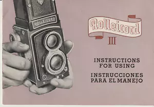 Rolleicord III. Instructions for Using. Pamphlet. 5.9 x 4.2 inches. Illustrated. - Picture 1 of 4