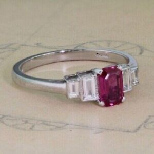 2Ct Emerald Cut Simulated Ruby Engagement Band Fancy Ring 14K White Gold Plated