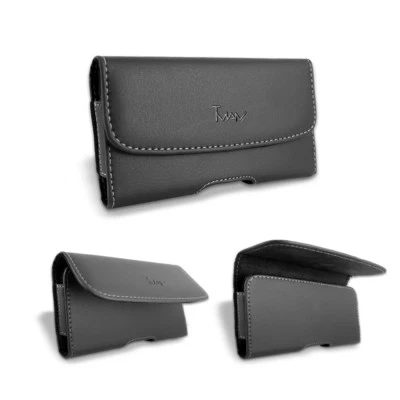BLACK LEATHER CASE BELT HOLSTER POUCH FOR SAMSUNG GALAXY J7V J7 2017 J7 PRIME - Image 1 of 4
